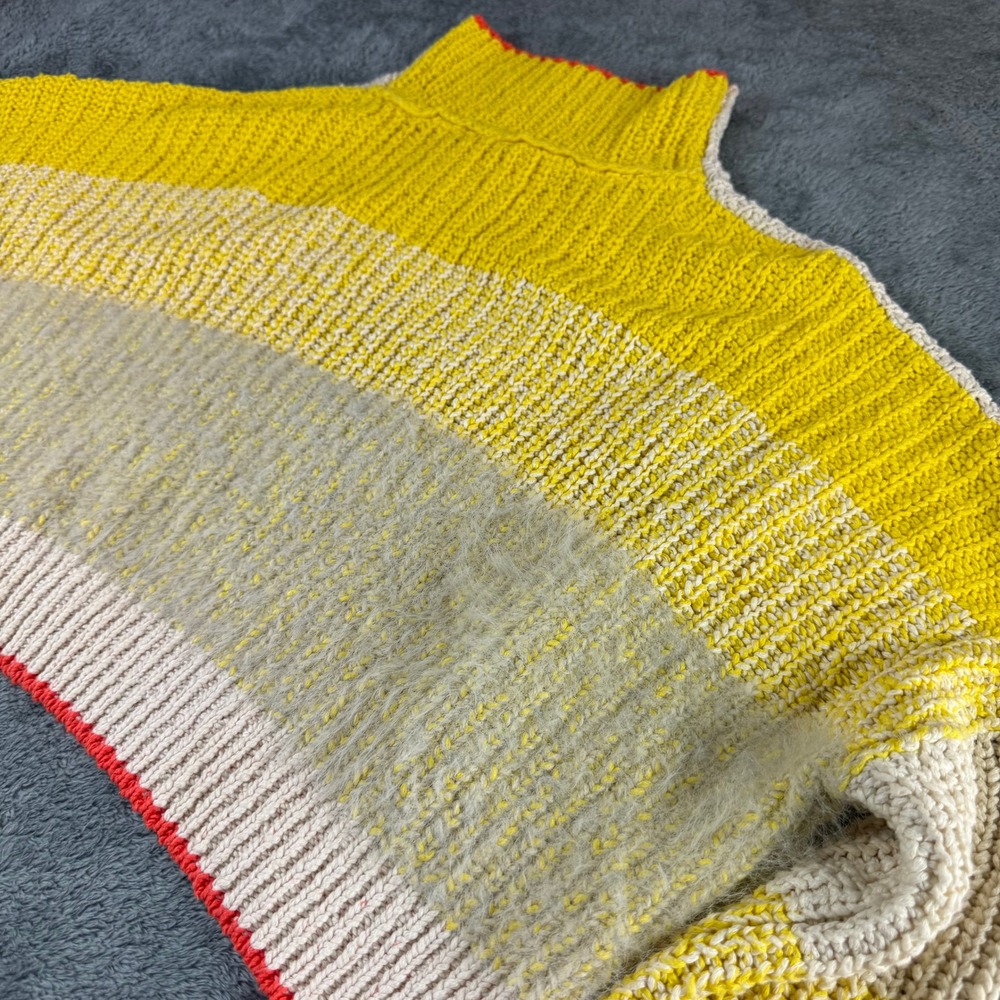 Free People Yellow Striped Cropped Mock Neck Chunky Knit Sweater Small - Picture 10 of 11
